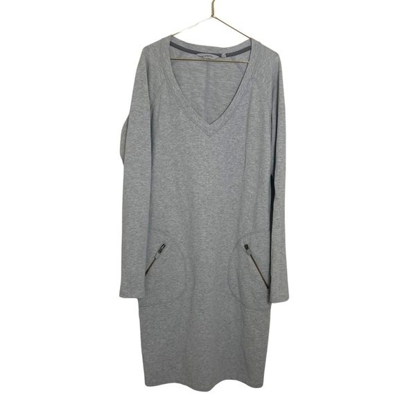 Athleta Gray V-Neck Sweatshirt‎ Dress Pockets Size Medium Tall Athleisure Staple - Picture 1 of 11
